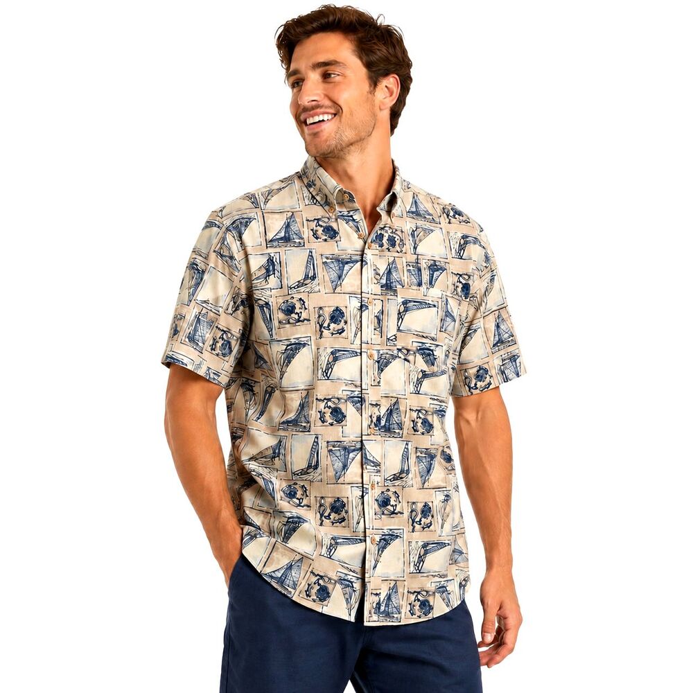 Natural Issue Mens XXL Nautical Shirt 100% Cotton Sailboat Anchor Coastal